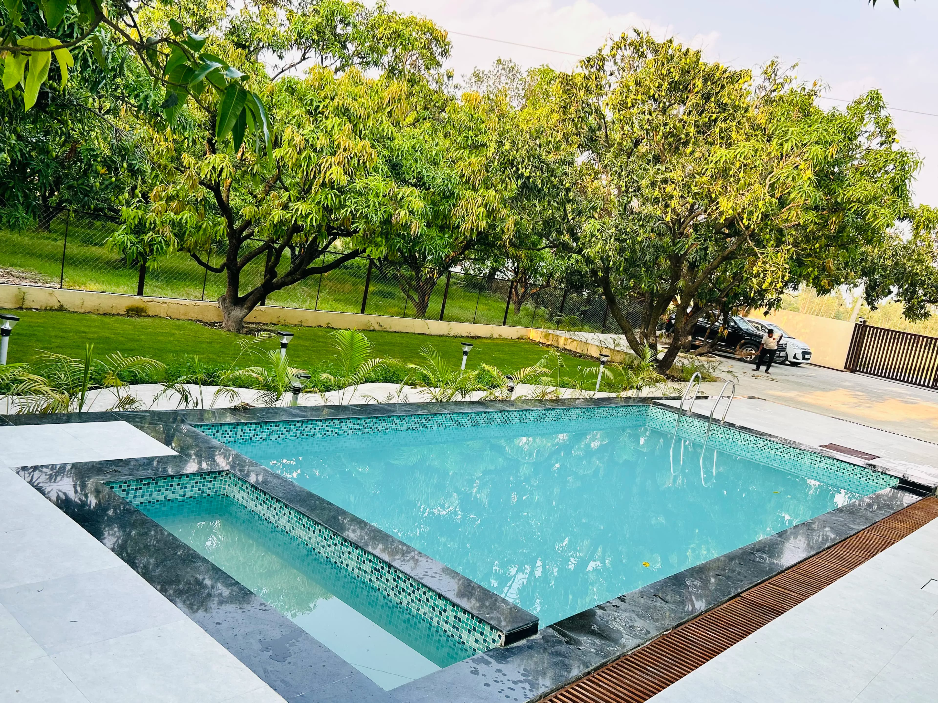 Clean private swimming pool with crystal clear water at Corbett Sunshine family homestay in Jim Corbett, Ramnagar
